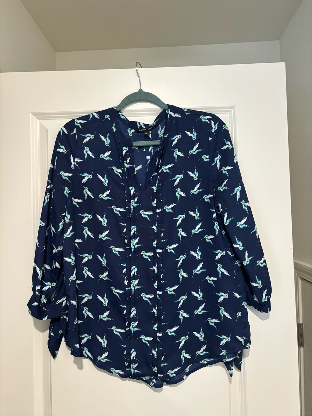 41 Hawthorn Navy Blue Bird-Print Blouse